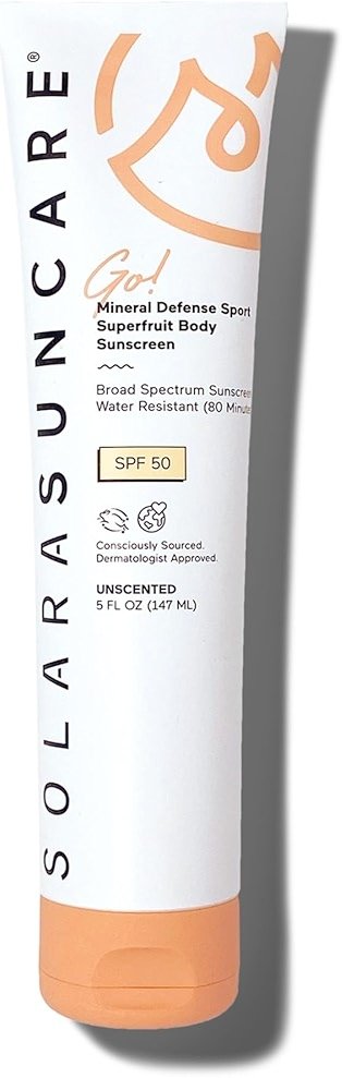 Solara Suncare - Go! Mineral Defense SPORT Superfruit Body Sunscreen, SPF 50 | EWG Verified, Vegan, Cruelty-Free, Reef-Friendly | Unscented, Sensitive Skin Safe, Water-Resistant (5 fl oz | 147 ml) - Product Image
