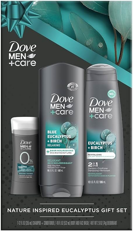 Dove Men+ Care Shower Essentials – Relaxing Body + Face Wash, Blue Eucalyptus + Birch and Revitalizing 2-in-1 Shampoo, Eucalyptus + Cedar - Product Image