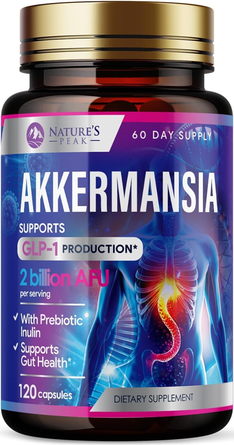 Akkermansia Gut Health Supplement - Premium Akkermansia Probiotic With Prebiotic Fiber - Akkermansia Muciniphila 2 Billion AFU Per Serving - GLP-1 Support for Women & Men, Bottled USA - 120 Capsules - Product Image