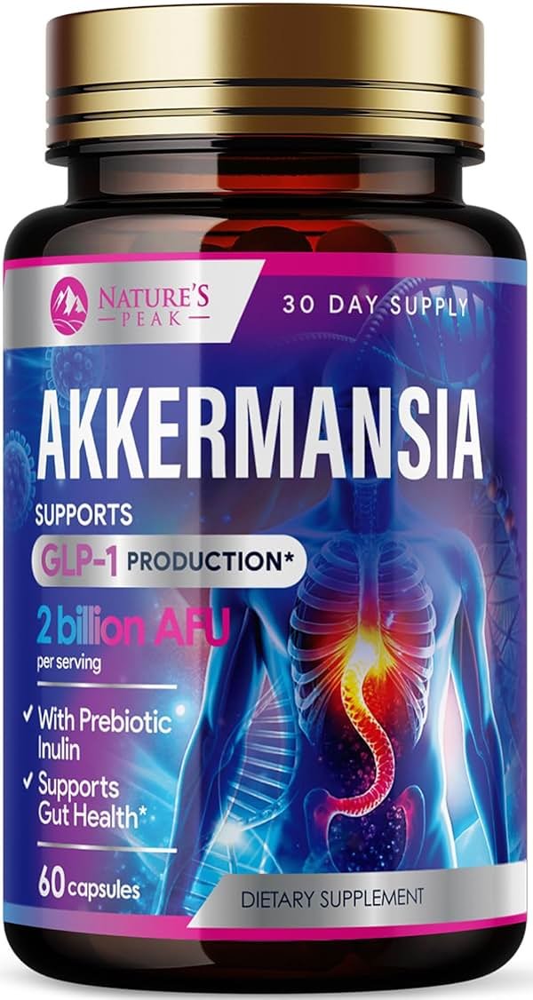 Akkermansia Gut Health Supplement - Premium Akkermansia Probiotic With Prebiotic Fiber - Akkermansia Muciniphila 2 Billion AFU Per Serving - GLP-1 Support for Women & Men, Bottled USA - 60 Capsules - Product Image