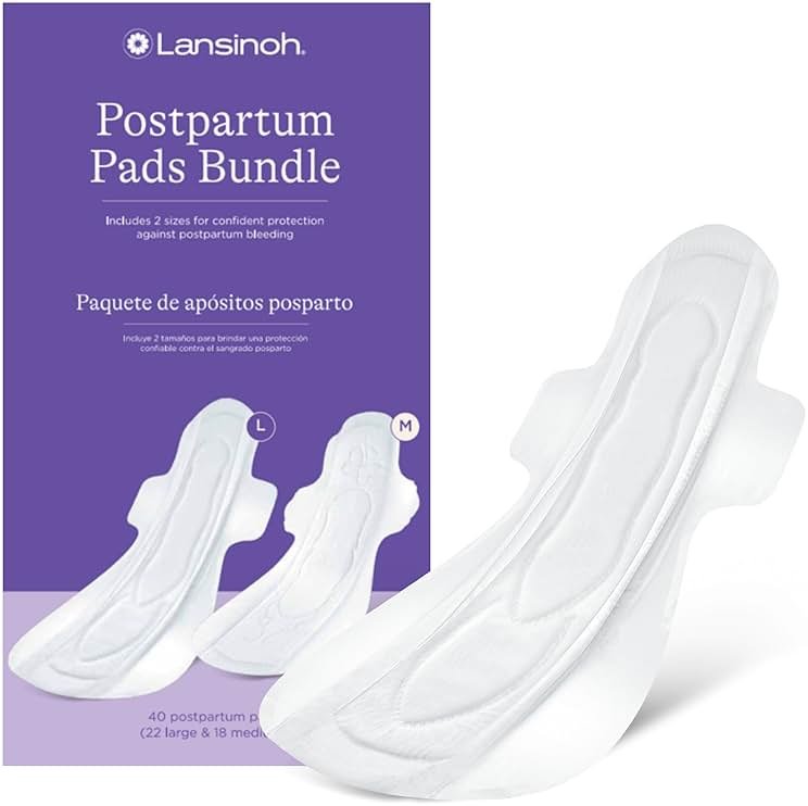 Lansinoh Postpartum Maxi Pads Bundle, 40 Count, Heavy Absorbency Overnight Pads with Wings, Includes 2 Sizes for Extra Protection, Postpartum Essentials - Product Image