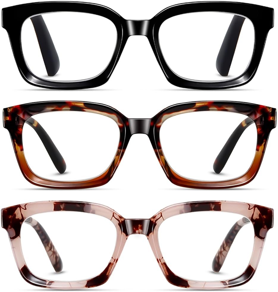 Dccdllo Reading Glasses for Women, Blue Light Blocking stylish high end Oversized Square Computer Readers Spring Hinge（Black+Brown+LightPink，+1.5） - Product Image