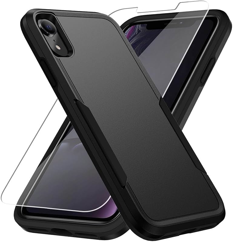 Warsia for iPhone XR Phone case, with HD Screen Protector [Military Grade Drop Tested] Heavy-Duty Tough Rugged Shockproof Protective Case for iPhone XR, Black - Product Image