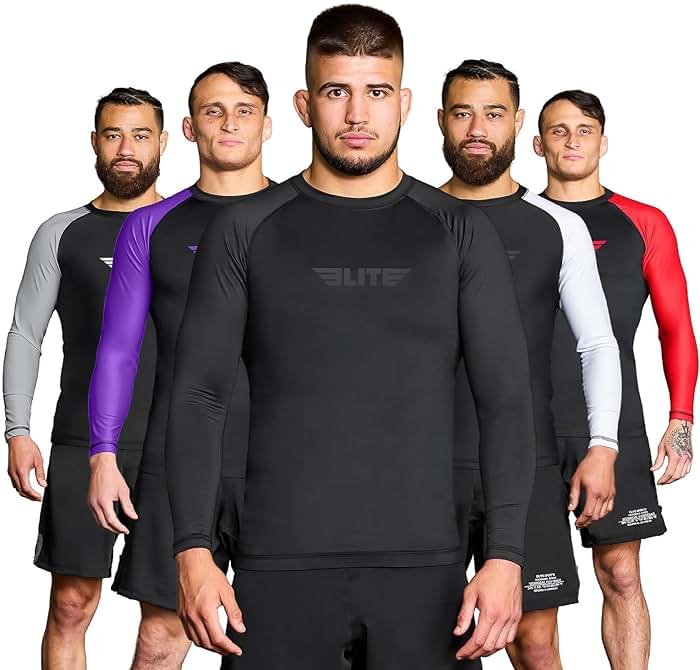 Elite Sports Men's Jiu Jitsu BJJ Rash Guard, Long Full Sleeve Compression Shirt for Sports Nogi Training - Product Image