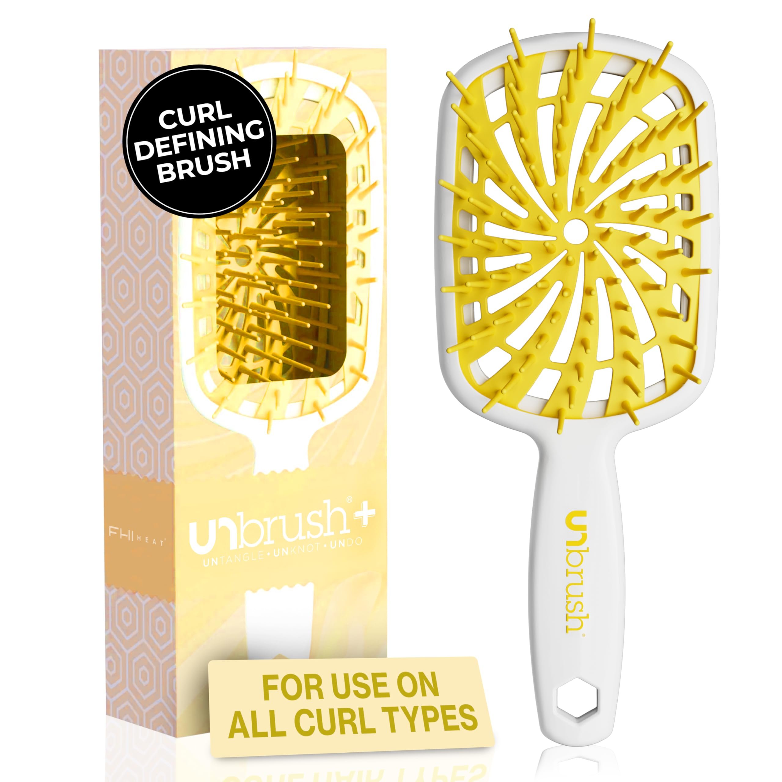 FHI Heat UNbrush Plus — Curly Hair Brush for Gentle & Effective Detangling on Wet or Dry Fragile Hair Types — Detangler Brush w/ 84 UltraFlex Bristles, Ultra-light, Vented, Anti Static Hairbrush - Product Image