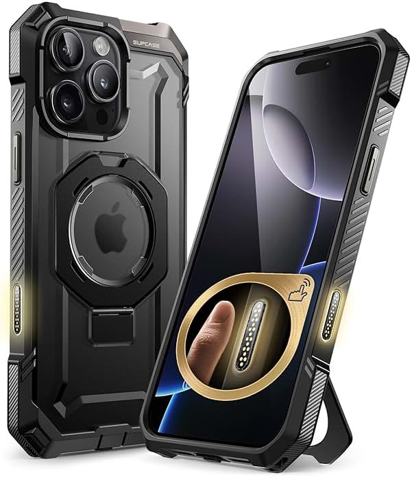 SUPCASE for iPhone 16 Pro Max Case with Camera Control Capture Button (Unicorn Beetle Grip), [Built-in Stand] [Compatible with MagSafe] Heavy Duty Magnetic Phone Case for iPhone 16 Pro Max, Black - Product Image