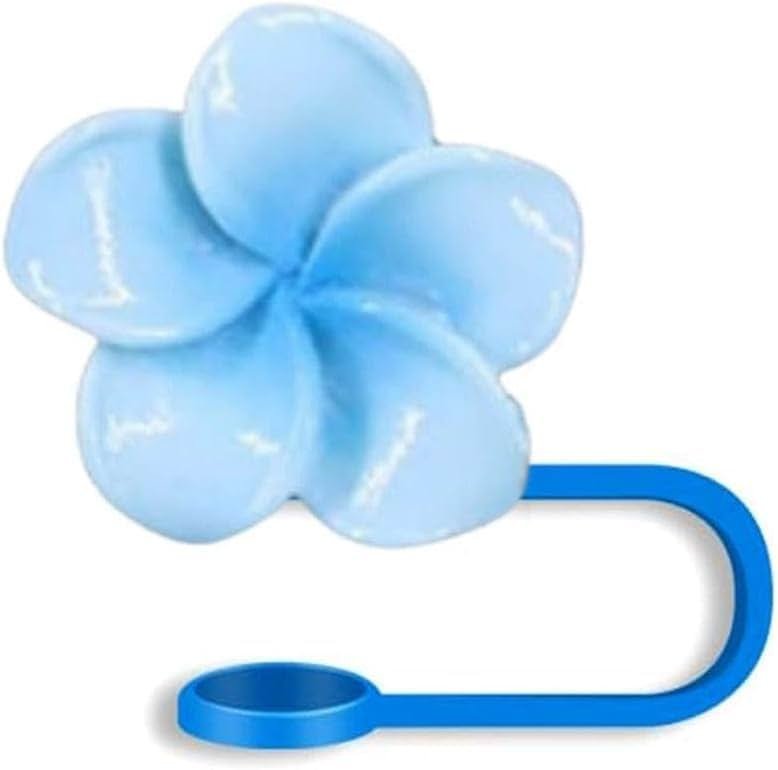 Silicone Straw Topper for Stanley 30 and 40 Oz,Splash Proof Straws Topper,Cute Plumeria Cover Cap,Reusable Straws Cap Cover,Drinking Straw Tip Covers for Stanley cups (Blue) - Product Image