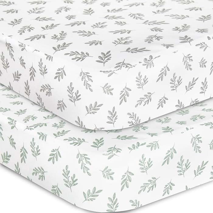 Crib Sheets Fitted for Boys and Girls, 2 Pack Crib Sheet Fits for Standard Crib Mattress, Neutral Toddler Bed Sheets, Lovely Print, 52”X 28” - Product Image