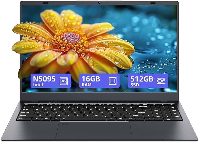 UOWAMOU 15.6-inch, 16GB RAM, 512GB SSD, FHD IPS Display Laptop Computer, N5095 Quad Core, 2.4/5G WiFi, BT4.2 Backlit and Fingerprint, Lightweight and Portable - Product Image