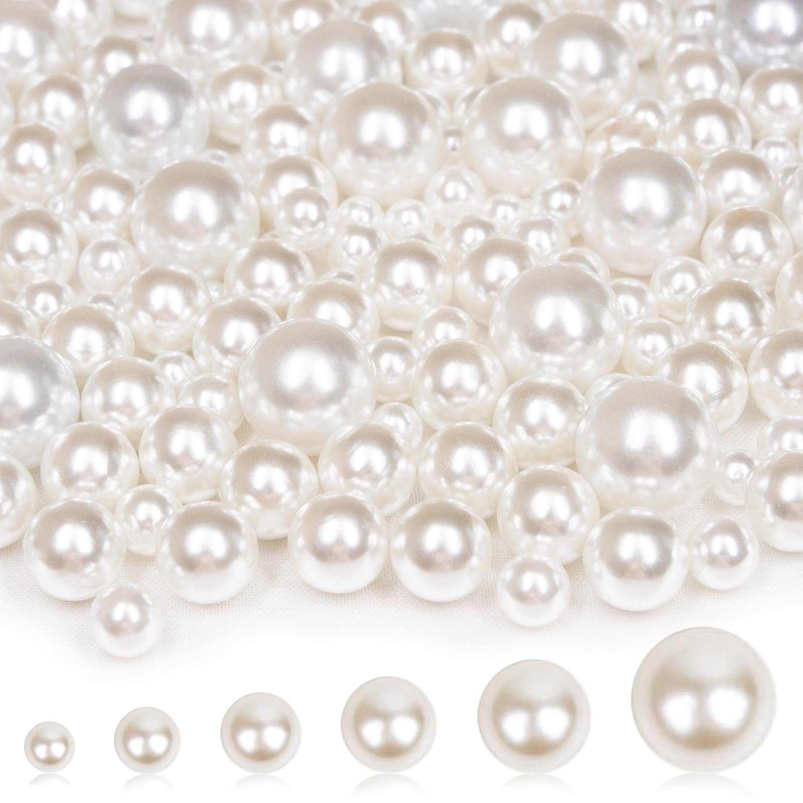 2000PCS Pearls for Crafting, Ivory No Hole Beads for Centerpieces Vases, Assorted Sizes Bulk Fake Pearls Beads for Vase Filler, Candles Centerpiece, DIY Crafts, Jewelry Making (4/6/8/10/14/20mm) - Product Image