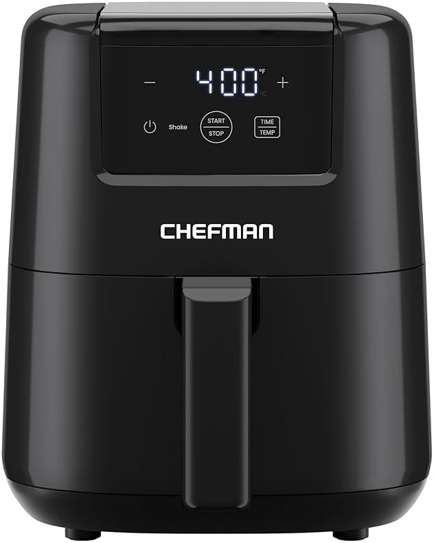 CHEFMAN 2 Qt Mini Air Fryer – Digital Space-Saving Compact Air Fryer with Nonstick and Dishwasher Safe Basket, Quick & Easy Meals in Minutes, Features Digital Timer and Shake Reminder – Black - Product Image