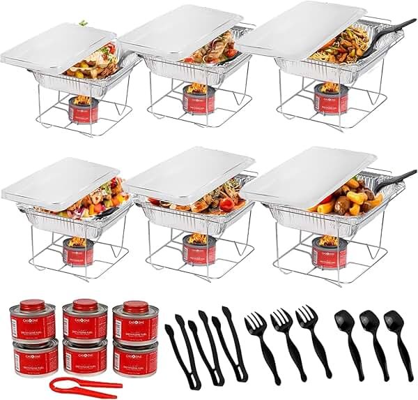 Alpha Living 6 Pack - Disposable Chafing Dish Buffet Set, Half Size Pans, Welded Body Food Warmers for Parties, Fuel Cans Complete Set, Warming Trays - Product Image
