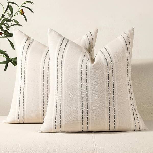 Hckot Throw Pillow Covers 20x20 Set of 2 Striped Pillow Covers Textured Linen Decorative Pillows Square Cushion Covers for Sofa Couch Bed Living Room Farmhouse Decor, Grey - Product Image