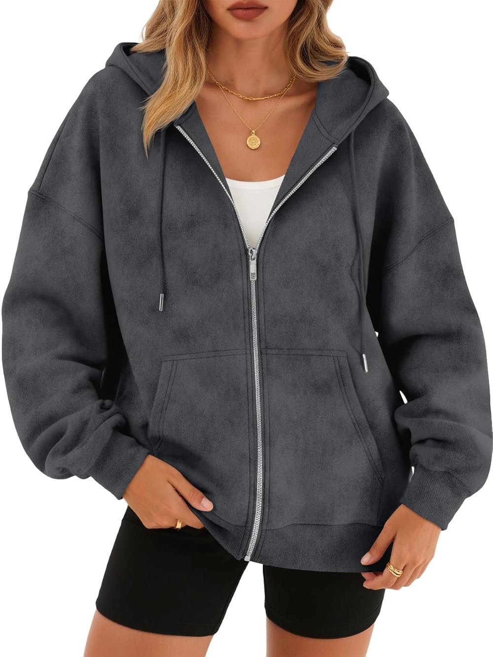 Trendy Queen Zip Up Hoodies for Women Oversized Acid Wash Sweatshirt Winter Fashion Jacket Cute Y2k Fall teen girls pullover - Product Image