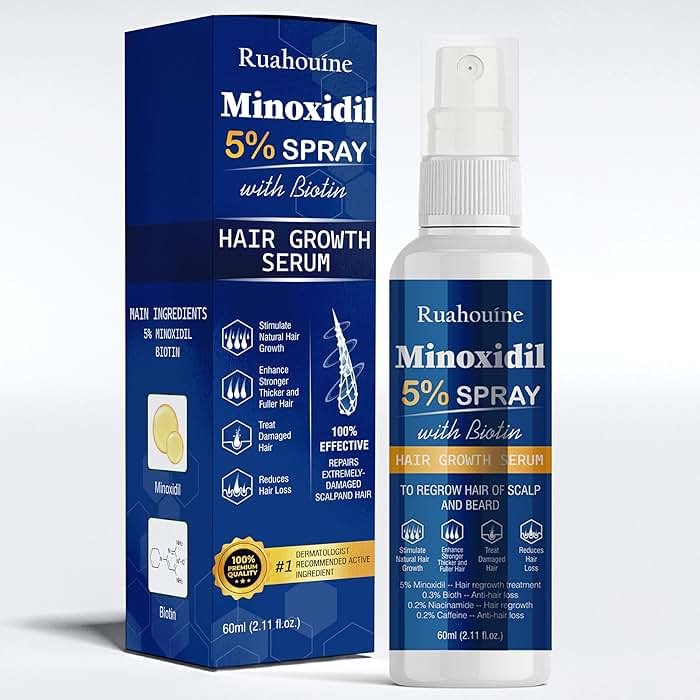 5% Minoxidil Hair Growth Spray Serum, Hair Regrowth Treatment for Men and Women, Strengthens and Thickens Hair for Fuller, Longer Results, Beard and Facial Hair Enhancer - Product Image