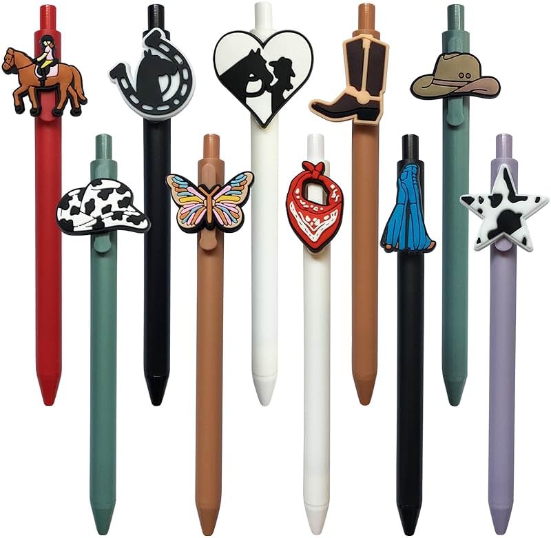 MHBEW Cute Western Pens 0.5mm Black Ink Fine Point Retractable Vintage Gel Pens Funny Aesthetic Cool Office School & Home Supplies Stationary for Women Cowboy Cowgirl Horse Lover Gifts - Product Image