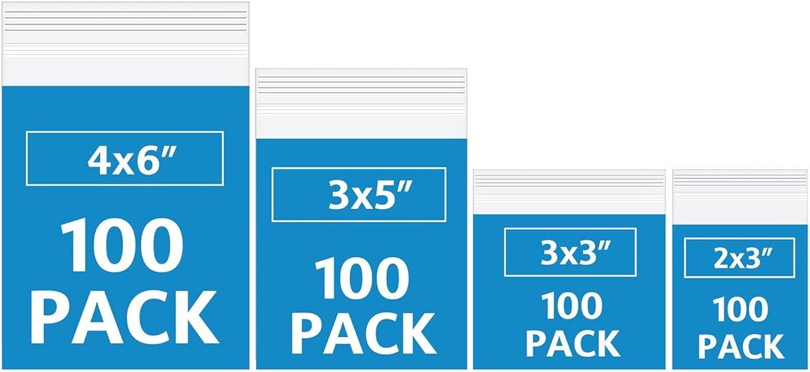 400 Pack Small Plastic Bags For Jewelry, Mini Baggies 4 Assorted Sizes. 2x3 3x3 3x5 4x6 Inch 2 Mil Thick Poly Zipper Lock Bags - Product Image
