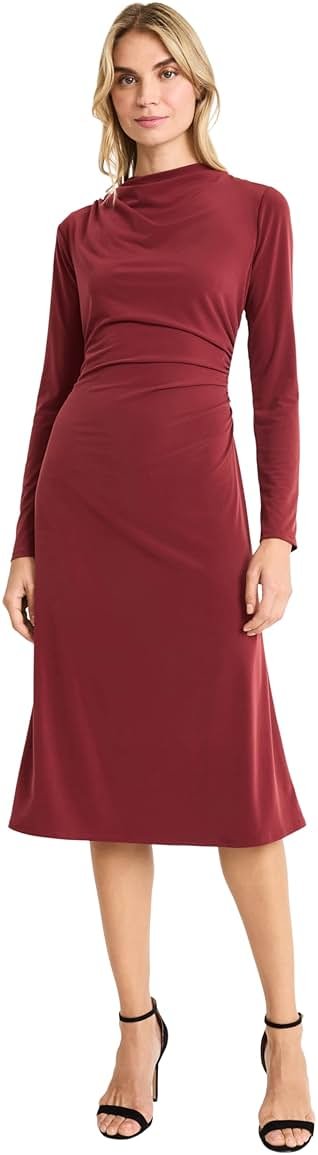 Maggy London Women's Long Sleeve Midi Dress with Draped Waist - Product Image