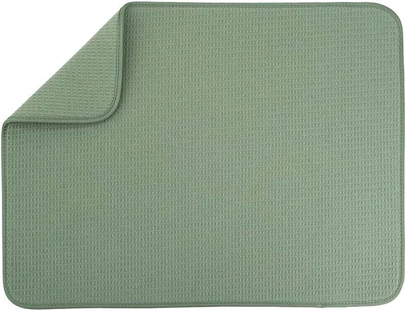 S&T INC. Dish Drying Mat XL, 18” x 24”, Absorbent Microfiber Kitchen Counter Mat, Dish Drying Pad for Dishes, Utensils, Pots and Pans, Extra Large, Sage Green - Product Image