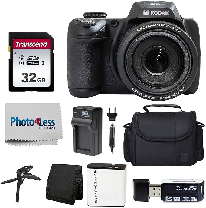 Kodak PIXPRO AZ528 16 MP Full HD Video Digital Camera (Black) with 52x Optical Zoom Bundle with Accessories Including Protective Camera Case, Battery & Charger, 32GB SD Card, Tripod and More - Product Image