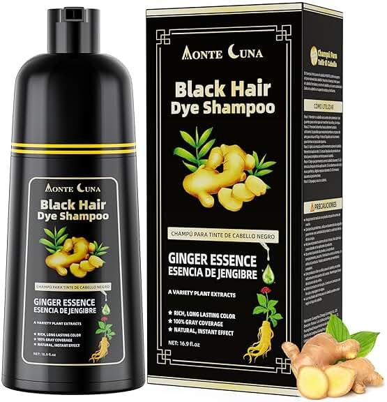 IIIMEIDU Black Hair Dye Shampoo 3 in 1, Natural Hair Dye Semi Permanent Hair Color, Gray Hair Cover Up, Ginger Essence shampoo for Color Treated Hair for Women and Men (500ml) 1 - Product Image