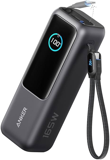 Anker Laptop Power Bank,25,000mAh Portable Charger with 165W Total Output,3 USB-C Ports (100W Max Each),Built-in Retractable Cables,Flight-Ready,for iPhone 17/16 Series,MacBook,Samsung,and More - Product Image