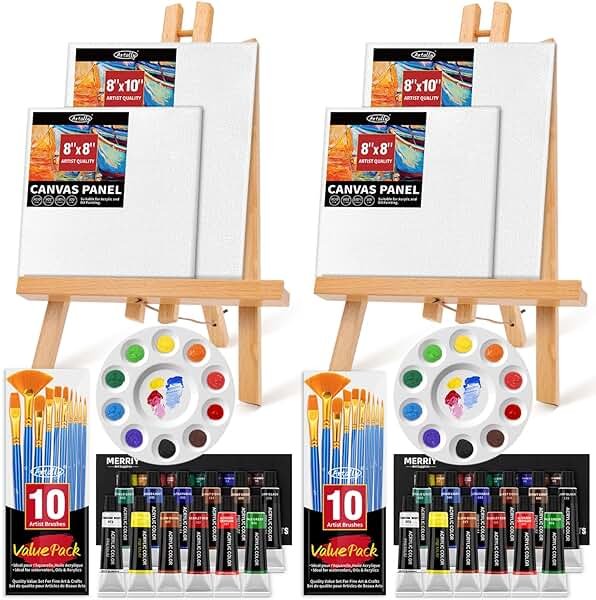 Set of 2 Acrylic Painting Kits for Adults and Couples, Sip and Paint Kit for Date Night, Acrylic Painting Kit with Canvas Boards and Easels, Professional Art Set for Couples, Families, Beginners - Product Image