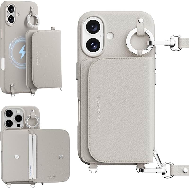 MAGEASY Pouch MagSafe Crossbody Wallet Phone Case for iPhone 16 - Removable Wallet with Strap, 16ft Drop Protection, Card Holder & Coin Pocket Magnetic Purse Compatible with MagSafe (Starlight) - Product Image