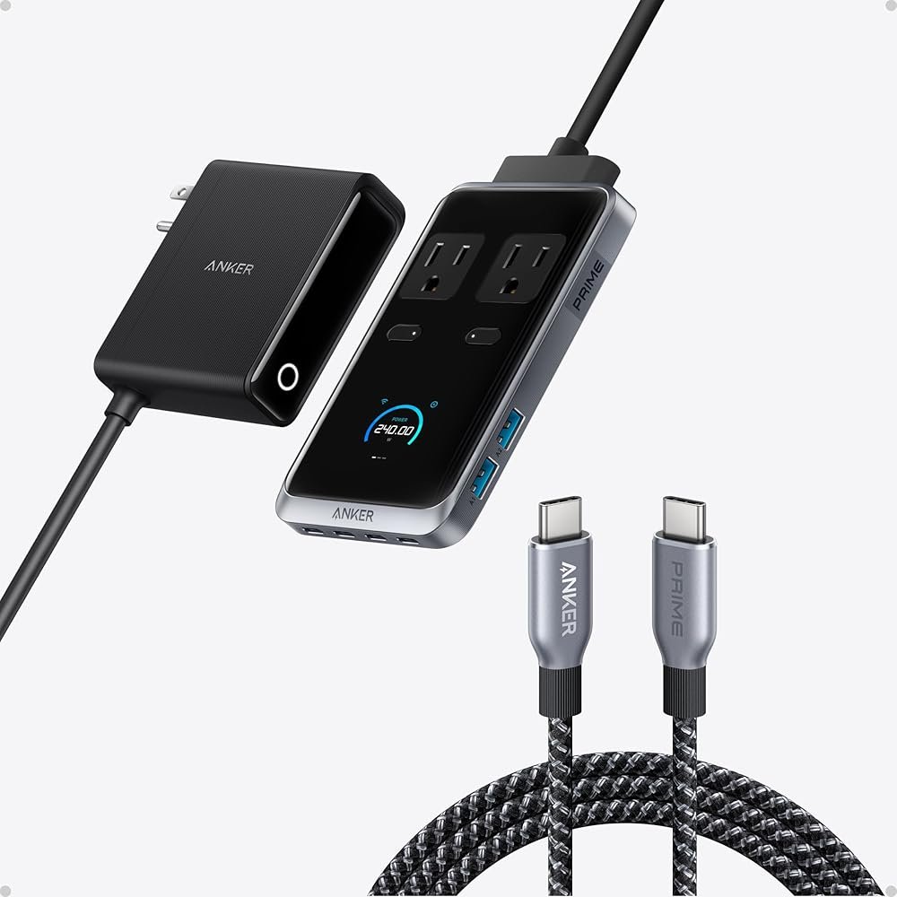 Anker Prime USB C to USB C Cable, 240W 6 ft &Anker Prime Charging Station, 240W Max 8-in-1 USB C Power Strip - Product Image