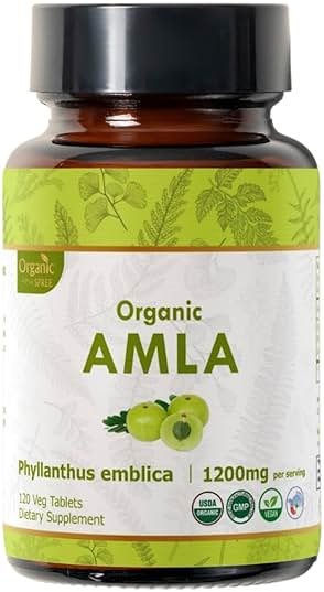 ORGANIC SPREE Amla Tablets - 1200 mg per Serving - Indian Gooseberry, Phyllanthus Emblica Supplement, Rich in Vitamin C & Supports Immune Health,120 Tablets* - GMP and Organic Certified - Product Image