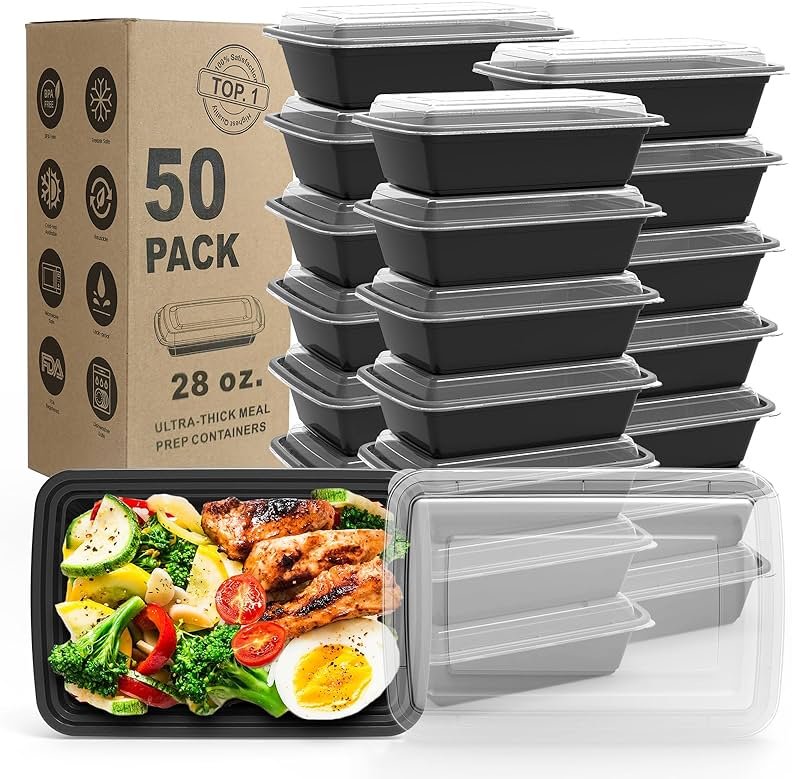 WGCC Meal Prep Containers - 50Pack 28OZ Food Containers With Lids, Disposable To Go, Stackable, Leakproof & Food Safe, Microwave, Freezer, Dishwasher Safe - Product Image