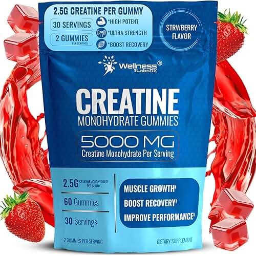 Creatine Gummies 5000mg, 30 Servings Creatine Monohydrate Gummies - Third-Party Tested Creatine for Women, Strawberry Flavor Creatine for Men, Muscle Growth, Strength, and Recovery - Pack of 1 - Product Image