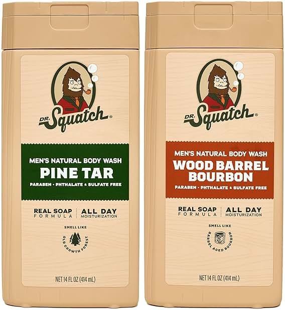 Dr. Squatch Natural Men's Body Wash Shower Gel - Cleansing, Nourishing, Long Lasting Scent, Moisturizing Body Wash for Men - Pine Tar + Wood Barrel Bourbon (14 oz, 2-Pack) - Product Image