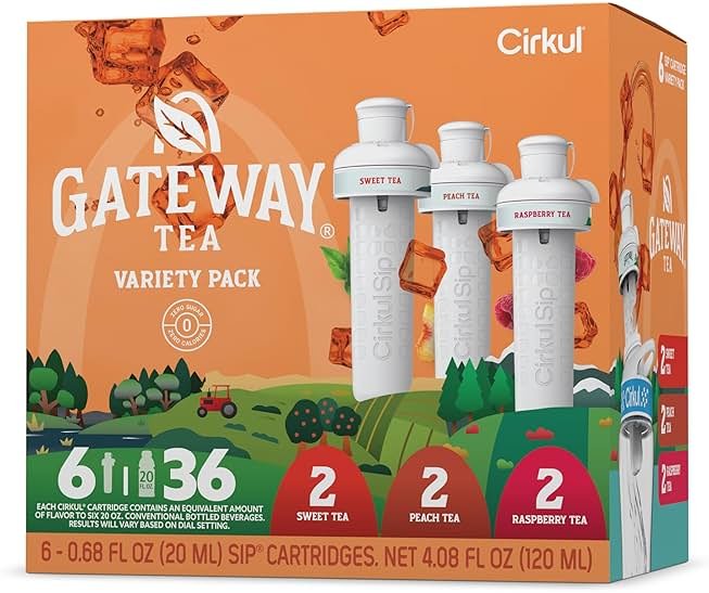 Cirkul Gateway Tea Caffeine Flavor Water Variety Pack, Makes 36 Drinks, No Sugar, Zero Calorie Drink Mix, (2 Sweet, 2 Peach, 2 Raspberry) - Product Image