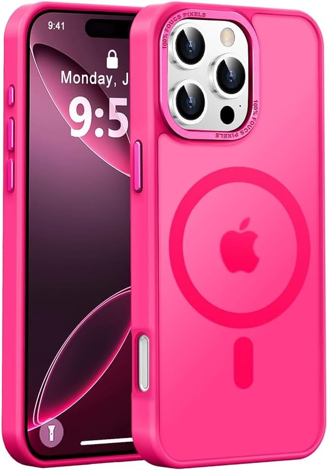 Newfuture Designed for iPhone 16 Pro Max Case with Magnetic [13 FT Military Drop Protection] [Compatible with Magsafe] Slim Translucent Matte Shockproof with Anti-Fingerprint Phone Case, Hot Pink - Product Image