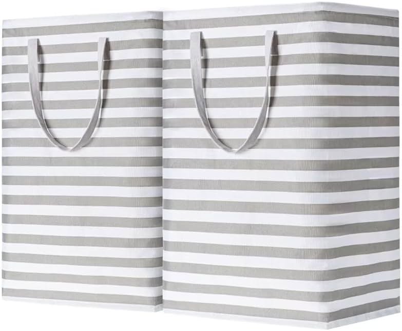 BOOMIBOO 2-Pack Large Laundry Basket,Waterproof Freestanding Laundry Hamper,Collapsible Clothes Basket with Easy Carry Handles in Laundry Room Bathroom Bedroom Dorm,Grey,75L - Product Image