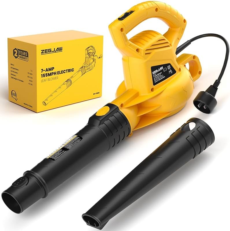 ZEGJAW Electric Leaf Blower Corded, 7-AMP Leaf Blowers, 155MPH/350CFM Small Handheld Lawn Blower Lightweight & Portable for Lawn Care - Product Image