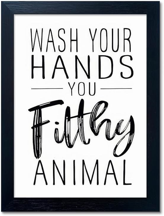 Bathroom Quotes Wall Decor, Black and White Bathroom Wall Art, Toilet Decor Signs Small Black Framed Canvas Art for Kid's Washroom - Product Image