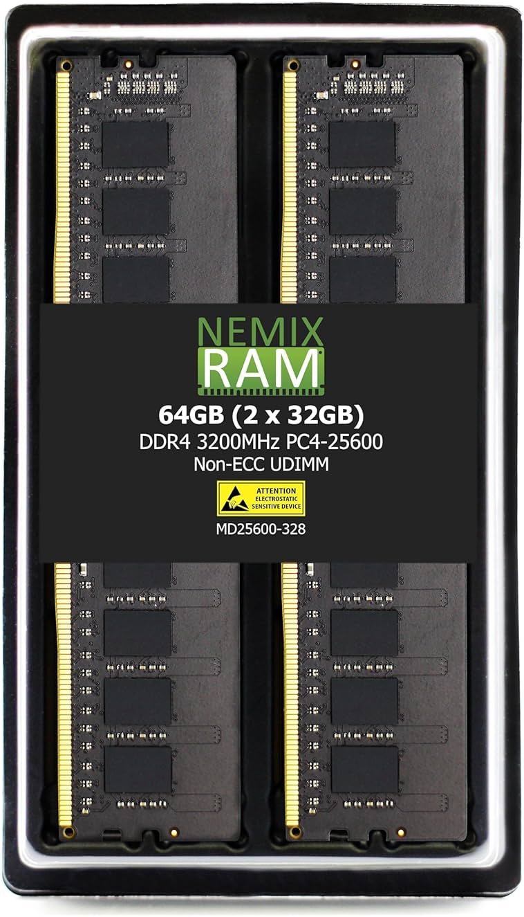 NEMIX RAM 64GB (2X32GB) DDR4 3200MHz PC4-25600 2Rx8 1.2V CL22 288-PIN Non-ECC Unbuffered UDIMM KIT Compatible with MSI Creator TRX40 Motherboard - Product Image