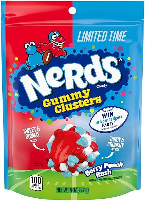 NERDS Gummy Clusters Candy, Berry Punch Rush, Crunchy and Gummy, Game Day Candy, Football Party Supplies, 8 oz - Product Image