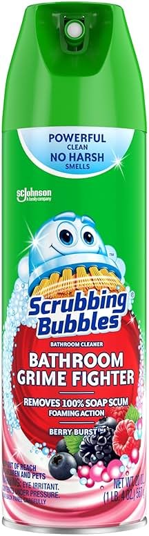 Scrubbing Bubbles Bathroom and Shower Cleaner Aerosol, Foaming Action Bathroom Grime Fighter Removing Soap Scum, Berry Burst Scent, 20oz - Product Image