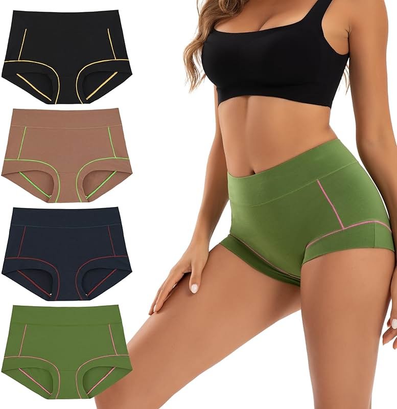 INNERSY Women's Cotton Boyshorts Underwear Soft Moisture Wicking Boxer Briefs 4-Pack - Product Image