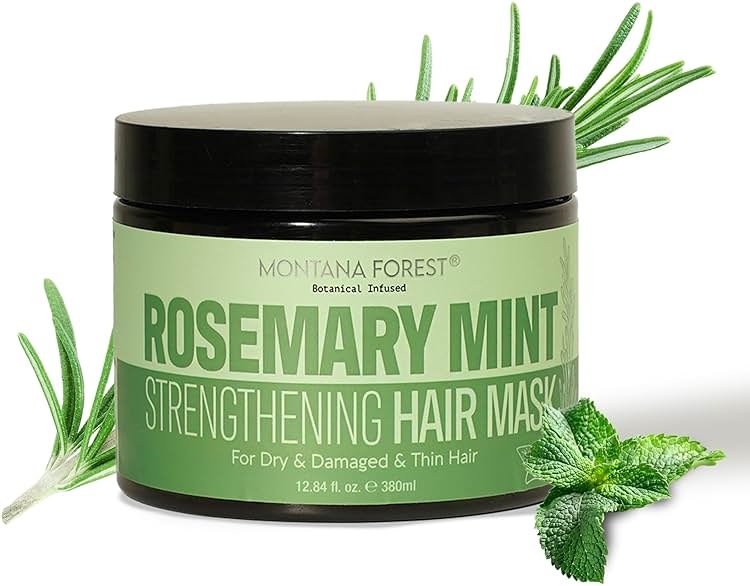 MONTANA FOREST Rosemary Mint Strengthening Hair Mask - 12.84 fl oz | Botanical Infused Hair Treatment for Dry, Damaged | Natural Hair Care with Rosemary & Mint for Deep Conditioning and Vitality - Product Image