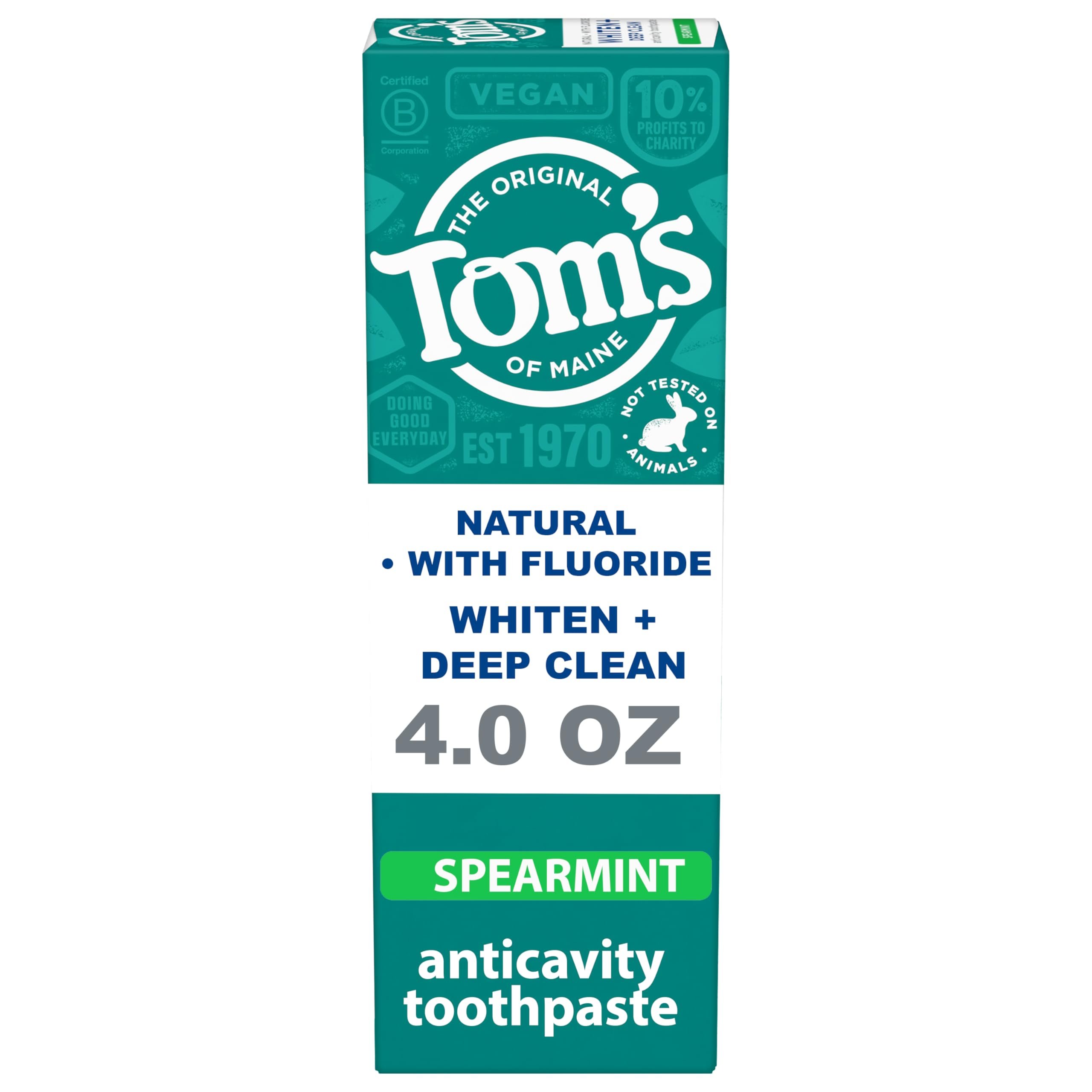 Tom's of Maine Whiten Plus Deep Clean Whitening Toothpaste, Natural Whitening Toothpaste with Plant-Based Cleansers, Enamel Safe Formula, Whitens Without Causing Sensitivity, Spearmint, 4.0 Oz - Product Image