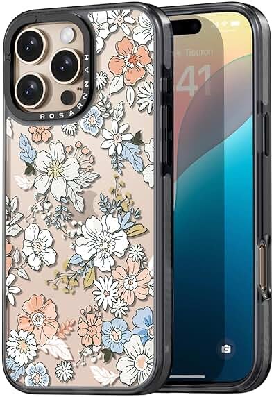 Rosarnnah Compatible for iPhone 16 Pro case Cute - Durable Shockproof 6.6 ft Drop Impact Phone Case - Black Funny Lovely Flower Design for iPhone 16 Pro 6.3" - Product Image