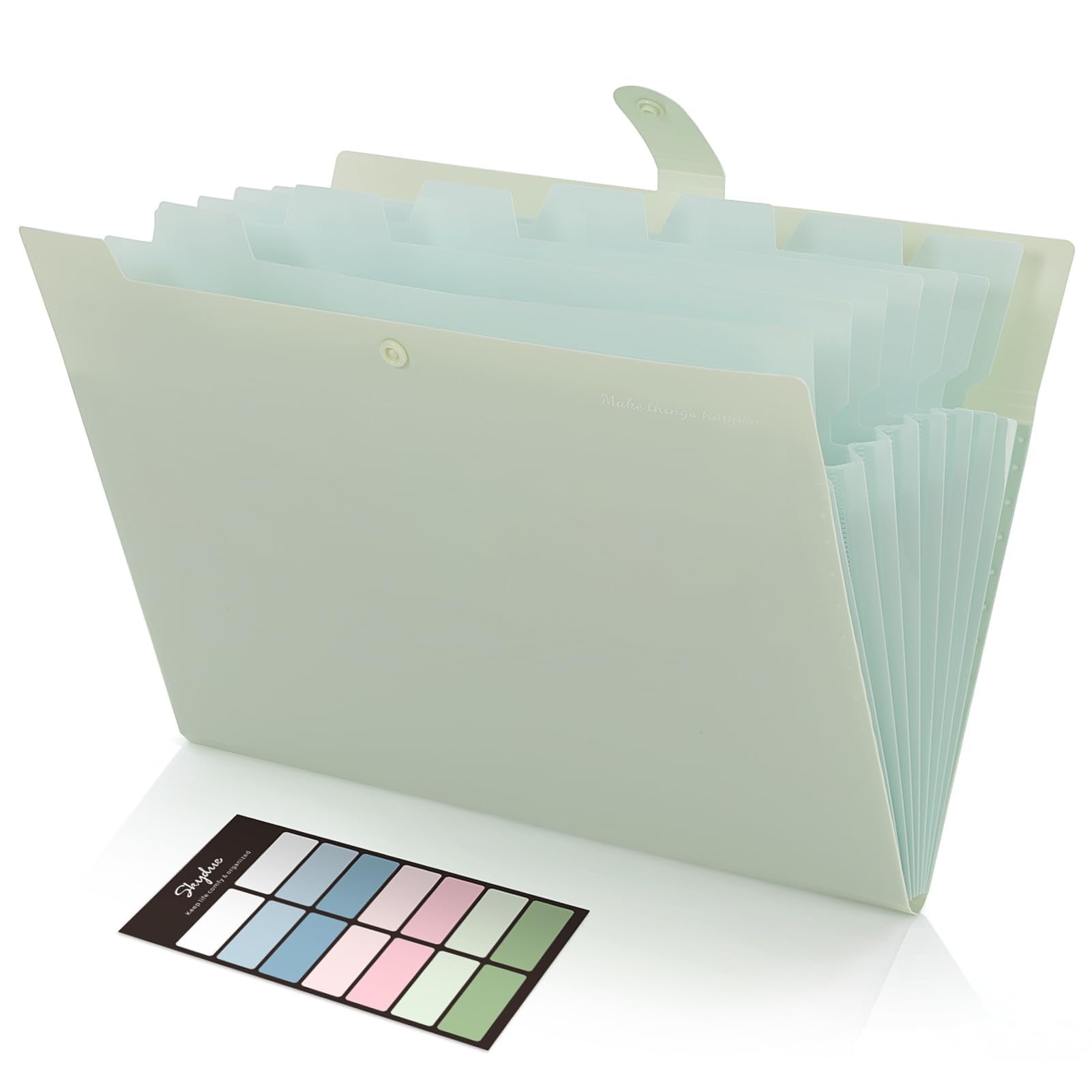 SKYDUE Expanding File Organizer with 8 Pockets, Accordion File Folders with Labels, Portable Document Paper Bill Receipt Organizer, Home College School Office Supplies, Letter Size,Light Green - Product Image