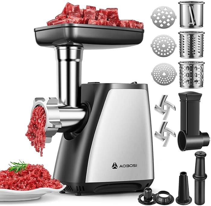 AAOBOSI Meat Grinder, 4-In-1 Meat Grinder Electric [2800W Max] with 3 Slice, Shred Blades,2 Blades,3 Plates,Sausage Stuffer,Kubbe Kit, for Home Kitchen Use, Stainless Steel - Product Image