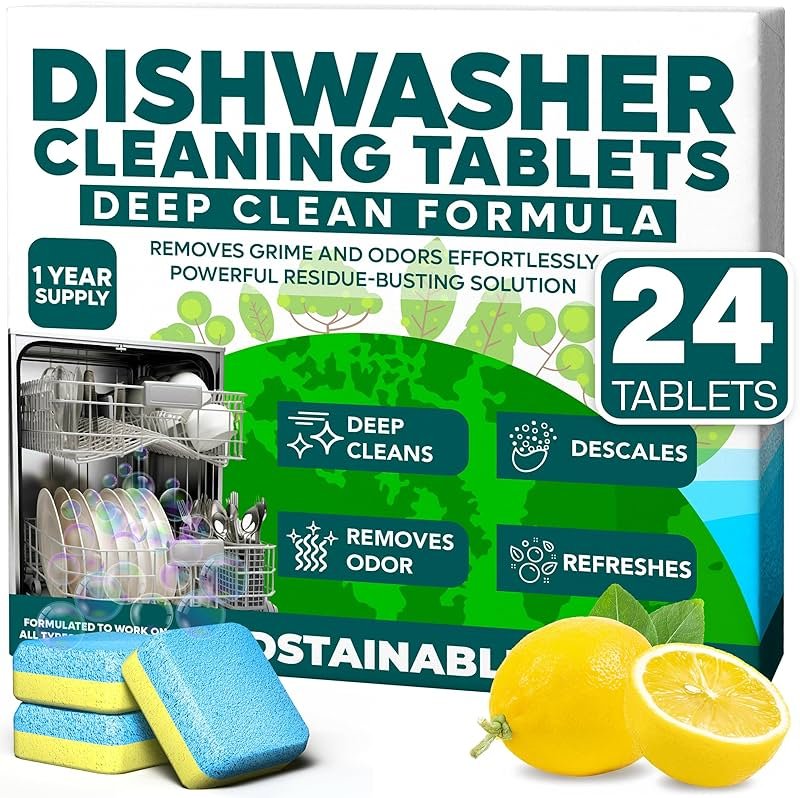 Sudstainables Dishwasher Cleaner and Deodorizer Tablets, 24 Pack – Dishwasher Cleaning Tablets for Odor and Buildup Removal, Descaler - 1-Year Supply - Product Image