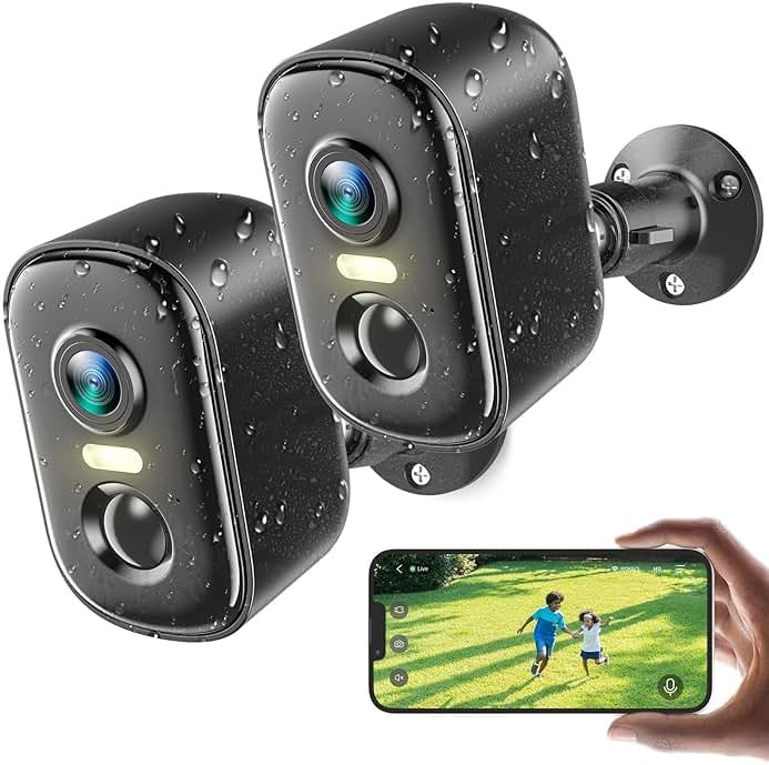 2K Security Cameras Wireless Outdoor, 2 Pack Battery Powered WiFi Cameras for Home Security with AI Motion Detection, Spotlight Color Night Vision, 2-Way Talk, Siren Alarm, IP65, Cloud/SD Storage - Product Image