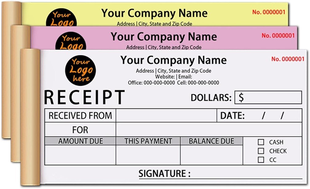 Custom Invoice Book in 3-Part /2-Part Receipt Book with Carbon Copies Personalized Carbonless Service Invoice Form Books Sales Order Book with Company Name Logo Address,H3-Receipt Book - Product Image